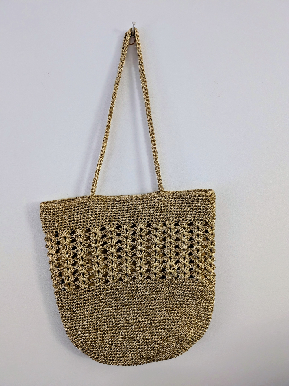 Rarely used Bright Shiny Anthropologie Woven Metallic Gold Slouchy Tote Bag